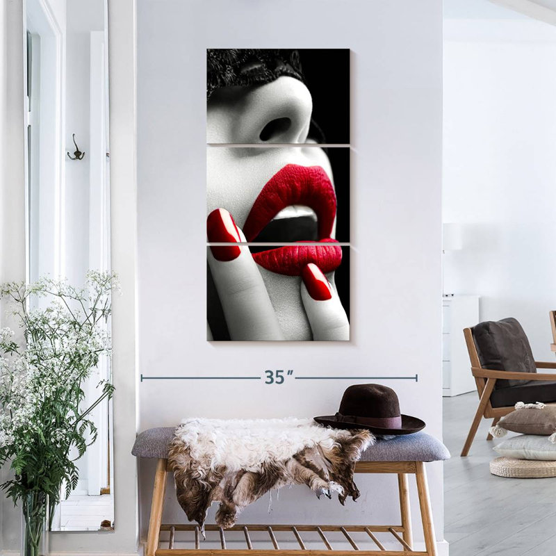 " Red Lips " 3 - Pieces, 18" H x 38" W