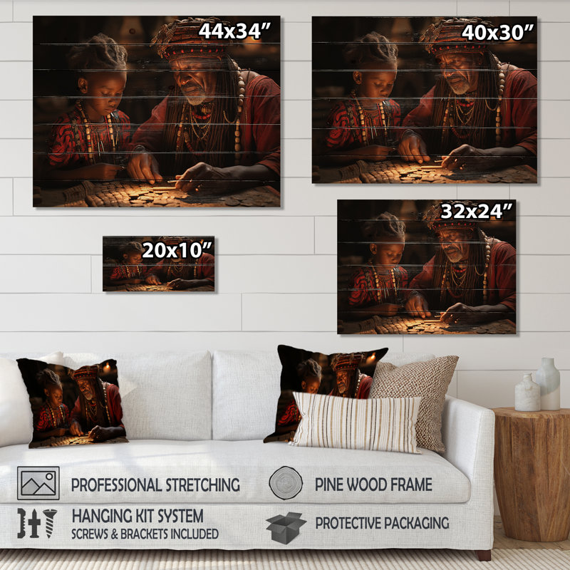 Sagesse africaine ancienne sur bois, H 24 po x l 32 po x P 0,78 po