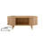 42.5"W Wooden Oval Fluted Coffee Table with Charging Station, Mid-Century Center Table with Sliding Tambour Door,Farmhouse Cocktail Table for Living Room, Natural/Teak