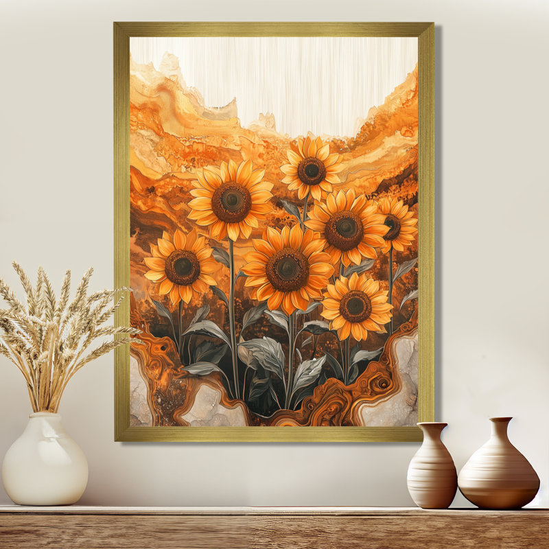 Druann - Floral Wall Art Prints, H 20 po x l 12 po, Reproduction encadrée d'une seule photo, Doré
