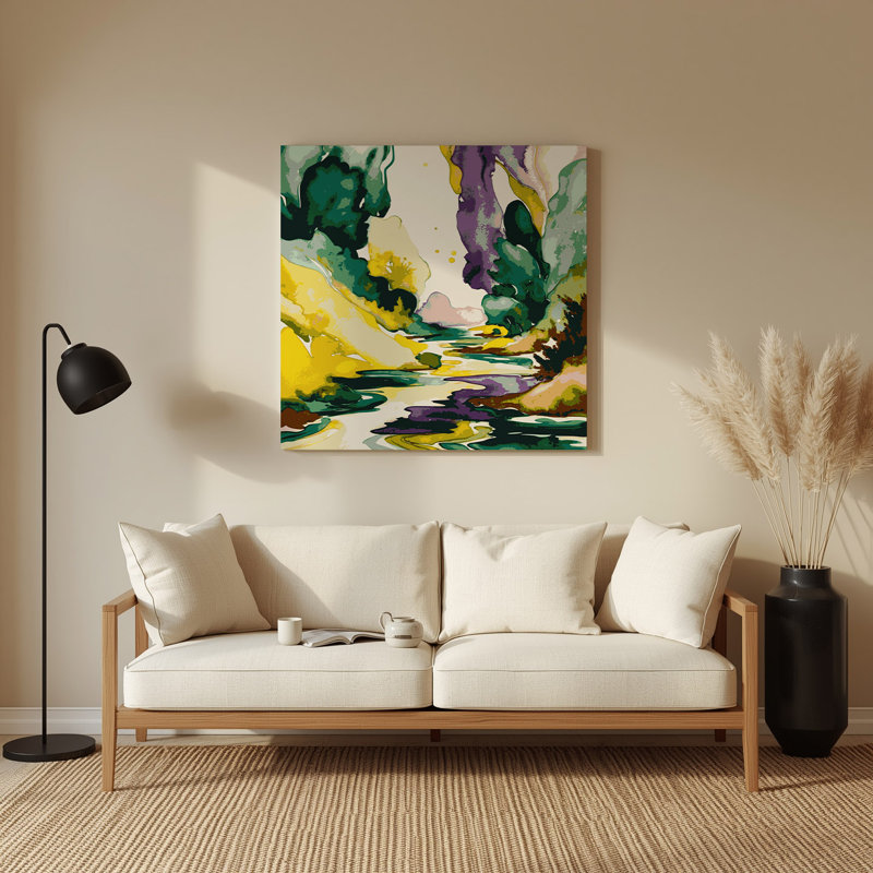 Aquarelle paysage 95, art mural en métal beige, H 32 po x l 32 po