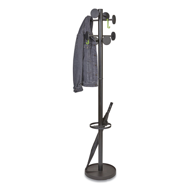 Black Steel Freestanding Coat Rack with Umbrella Stand