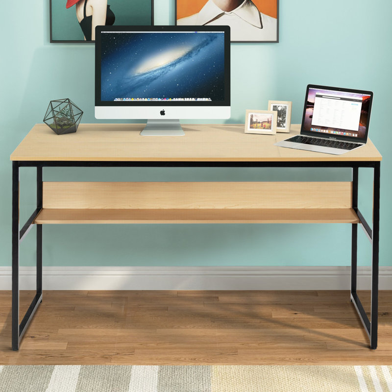 Iron Computer Desk, Light Brown