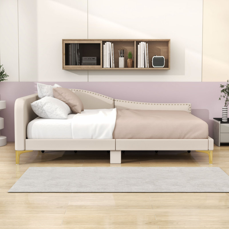 Linen Upholstered Daybed for Living Room, Beige, Full/Double
