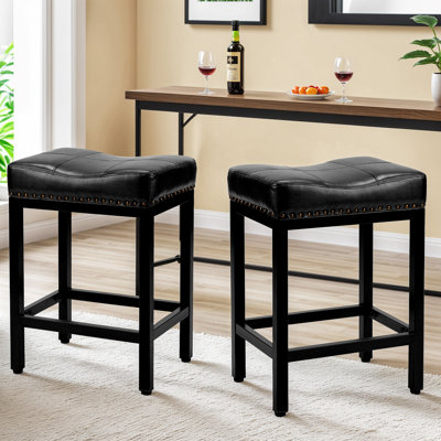 Tabourets de bar de 24 po de hauteur comptoir, tabourets de bar de cuisine rembourrés avec base en métal, tabourets de selle en cuir de polyuréthane pour îlot de cuisine