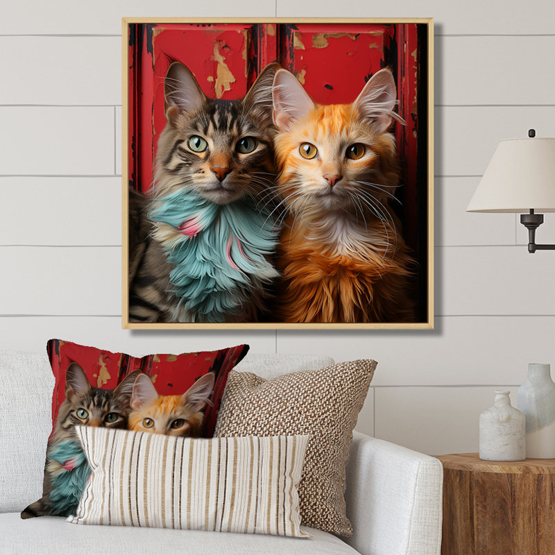 " Pixiebob Playmates Cats ", Natural Floater Framed, 16" H x 16" W x 1" D