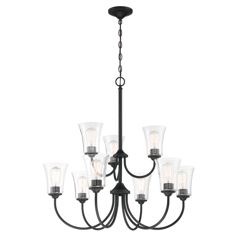 Lustre traditionnel de style bougie 9 lumières peral, Martelée transparente, Dos plat