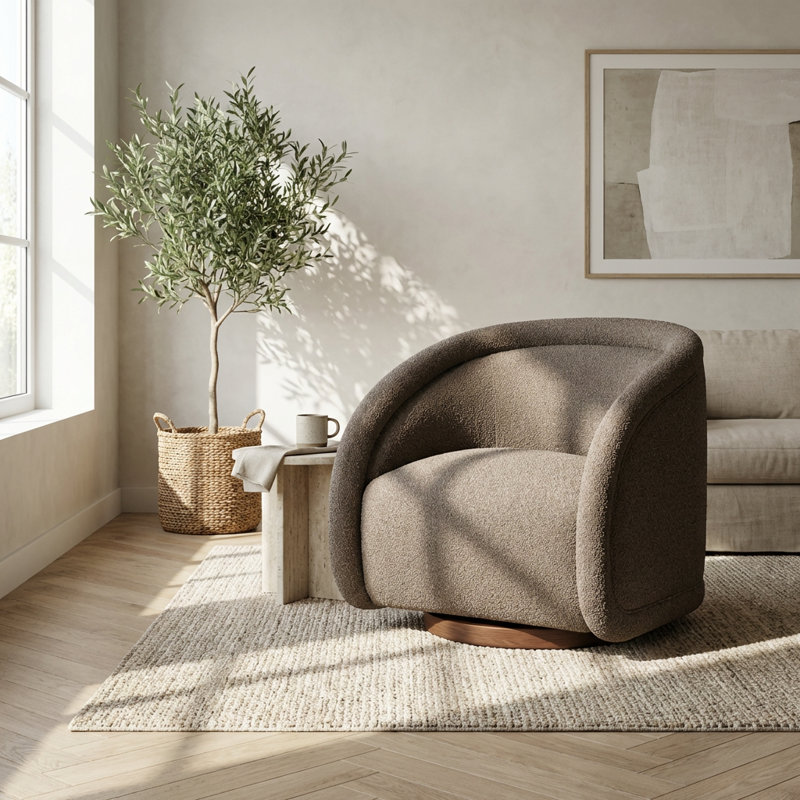 Fauteuil d'appoint pivotant élégant avec base en bois massif