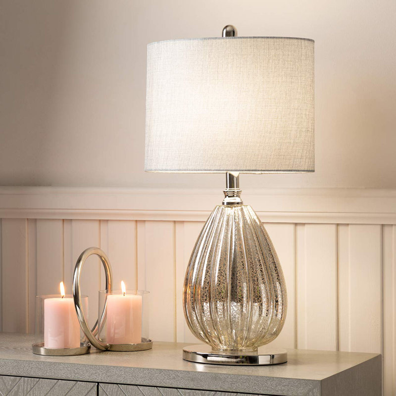 61cm Table Lamp with Glass Base For Bedroom Furniture, Bedside Buffet Lamp with Linen Shade