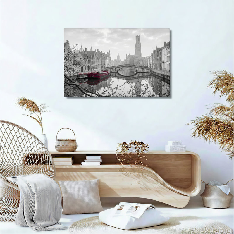 Ensemble de 1 tableau sur toile représentant un canal urbain, H 32 po x l 48 po, Toile tendue