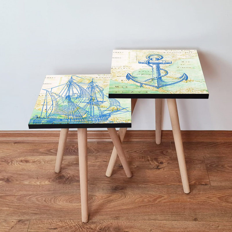 Modern Nesting Tables (2 Pieces), Beech Wood Legs, 13.8 x 18.5 x 13.8 inches & 13.8 x 16.5 x 13.8 inches | 100% MDF with 0.7 inches Thickness | Stylish & Functional for Living Room or Office, Space-Saving Design