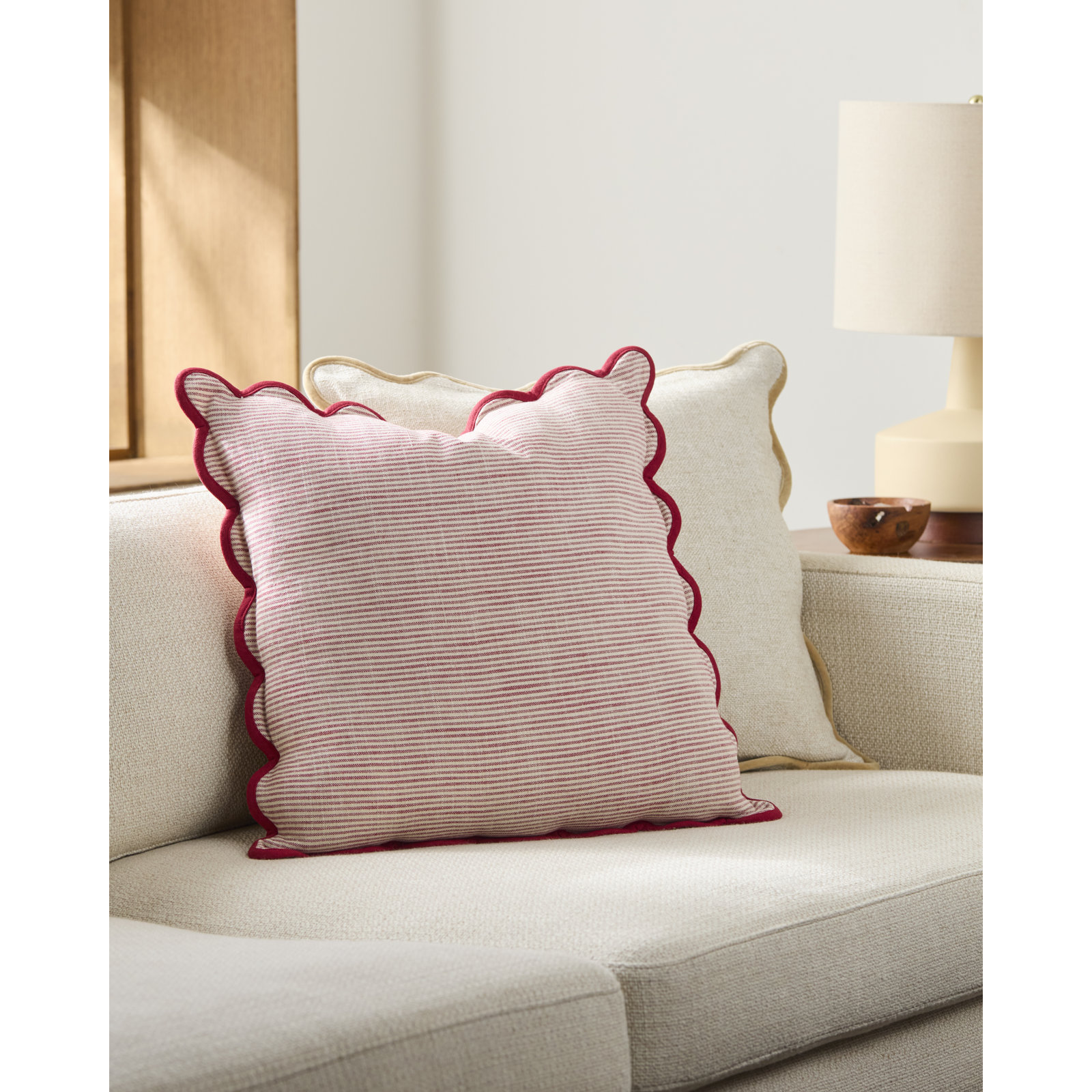 Arcella Striped Cotton Throw Pillow, Red/White, Square 20", Pillow Cover Only - No Insert