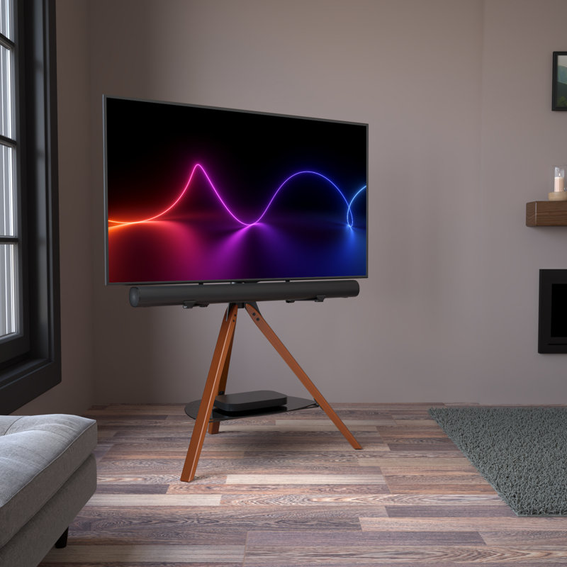 Catasauqua Tripod TV Stand with Soundbar Holder for TVs up to 70", Dark Wood