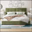 Très grande base de lit en velours, lit plateforme tapissier avec tête de lit capitonnée incurvée, coins carrés doux, vert olive