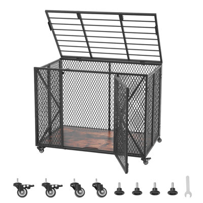 38 Inch Heavy-Duty Dog Crate, Max Load 250 lbs, Foldable Indestructible Escape-Proof Dog Kennel Indoor for High Anxiety Small & Medium Breeds, Steel Pet Cage with Double Doors & Lockable Wheels