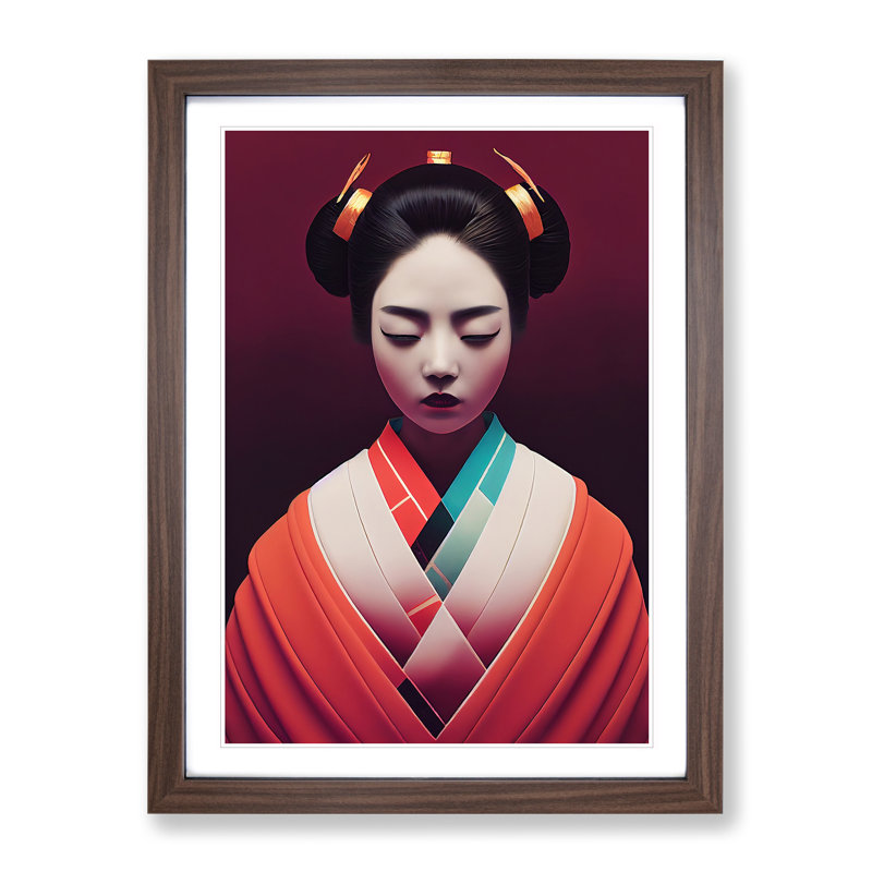 Geisha Contemporary No.1 - Single Picture Frame Print, 64cm H x 46cm W x 2cm D, Walnut