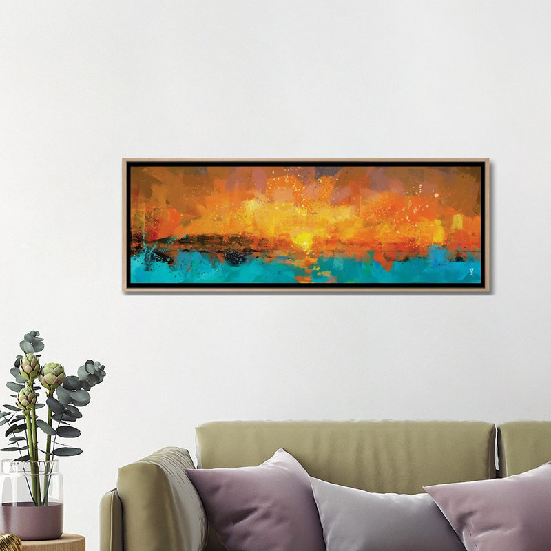Orange Sunrise - reproduction d'art murale encadrée, H 16 po x l 48 po, Reproduction encadrée sans passe-partout, Beige