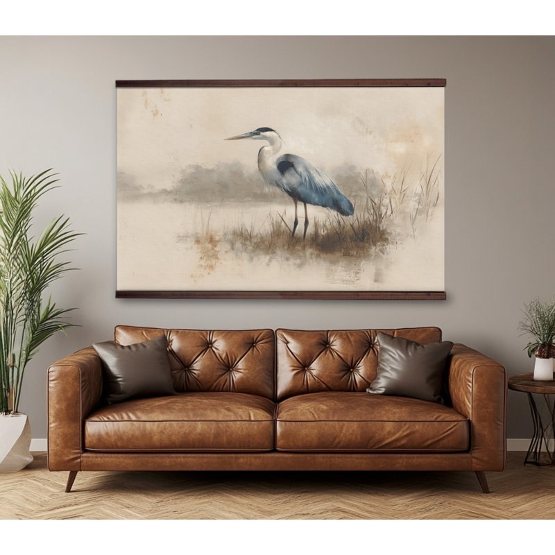 Tapisserie en toile Heron in Misty Marsh, H 40 po x l 60 po