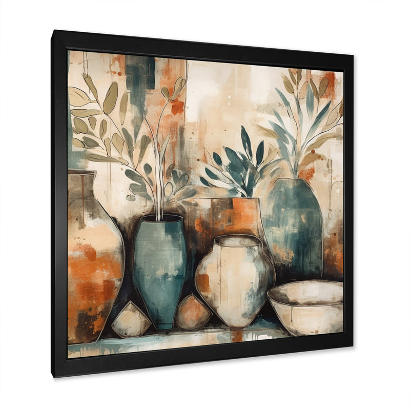 Rukayyah Orange And Green Channeling Bohemian Vibes On Canvas Print, Black Picture Framed, 30" H x 30" W