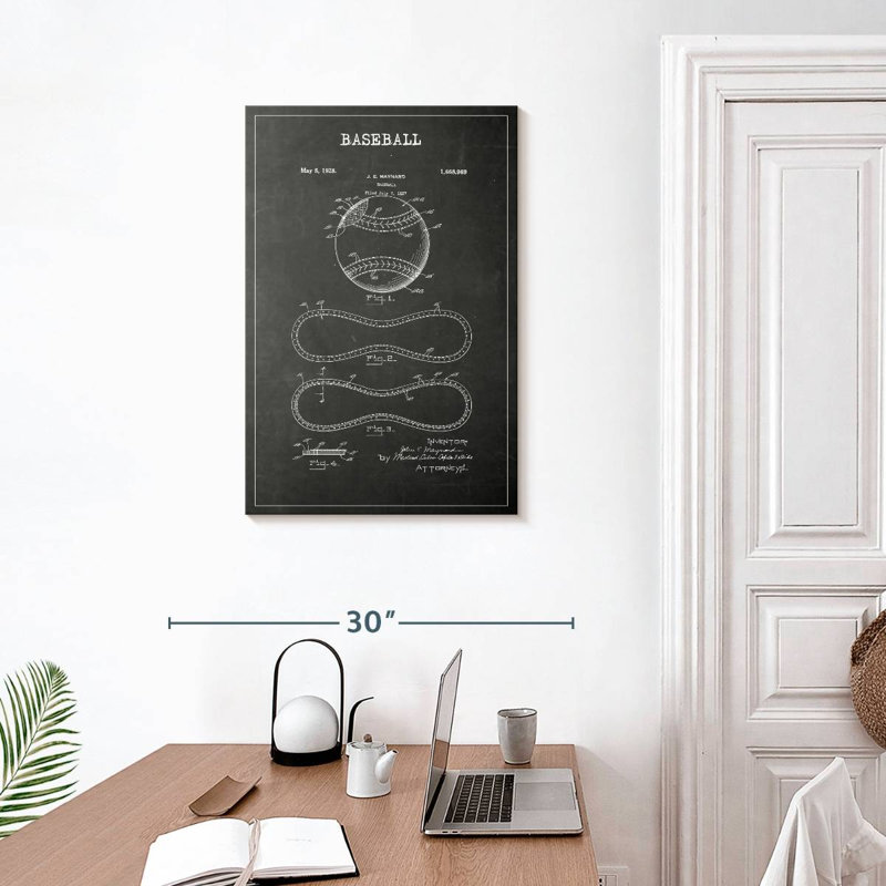 Baseball BW, brevet sur toile, H 20 po x l 30 po x P 1,25 po