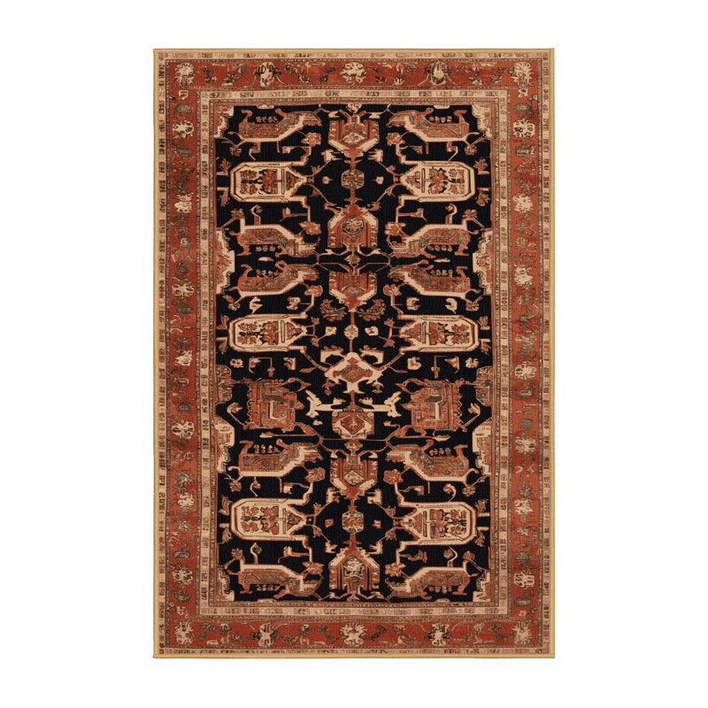 Machine Washable Persian Brown Area Rug, Rectangle 8' x 10'