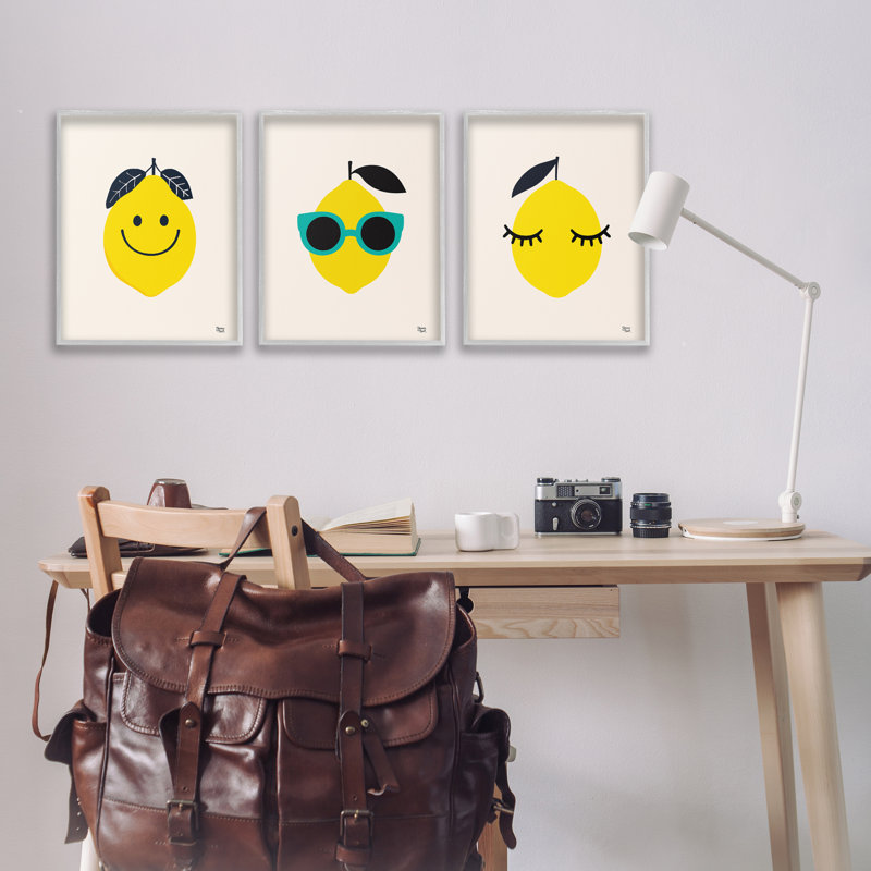«Hip Summer Lemon faces», ensemble de 3 estampes numériques par Jessica Beck, Estampe numérique Farmhouse, H 20 po x l 16 po