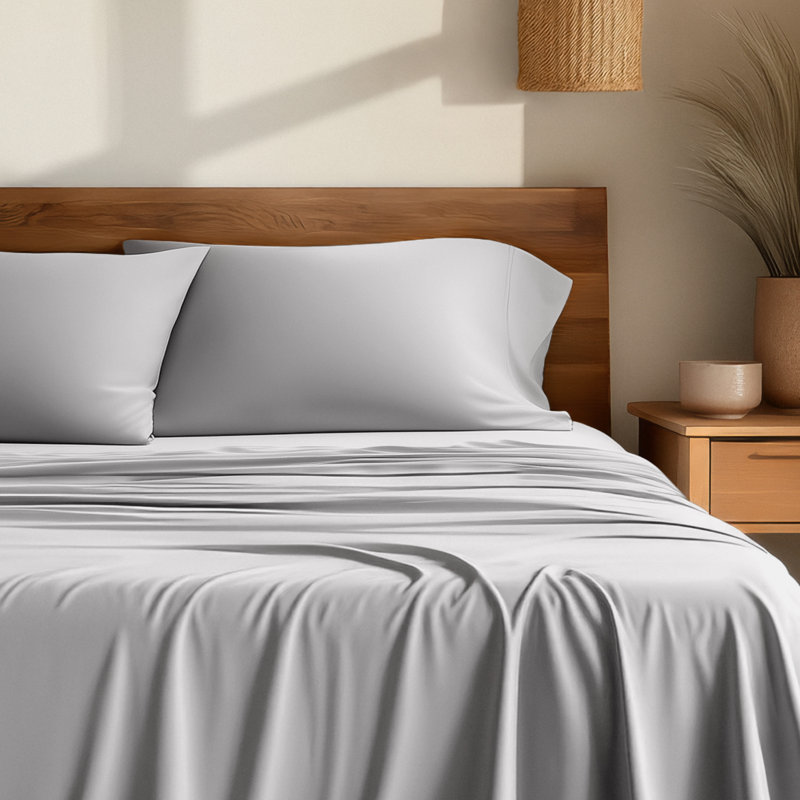 Sheet Set - Rayon from Bamboo, Twin Sheet Set with 1 Pillowcase, Light Gray