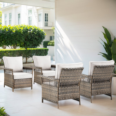 Anferney Wicker Outdoor Patio Lounge Chair Seating Group with Cushions (Set of 4)