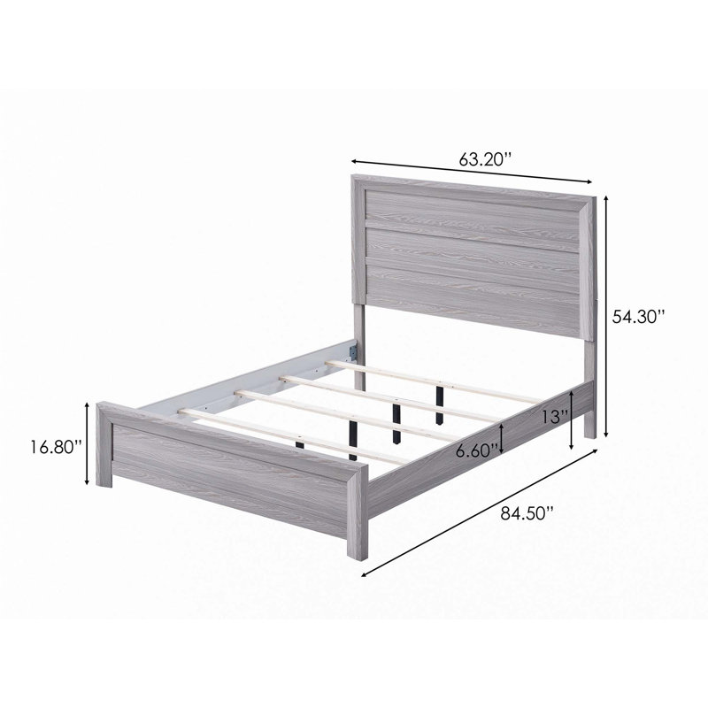 Lit plateforme en bois, Gris, Grand lit