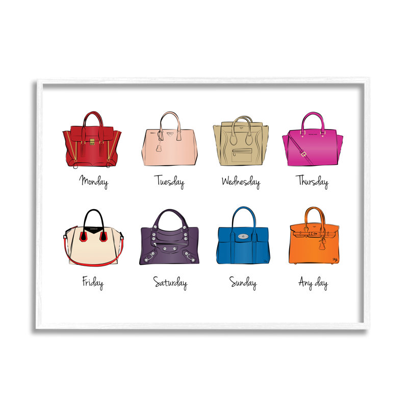 " Stylish Glam Bags Daily Elegant Fashion ", Coastal White Framed Giclee, 16" H x 20" W x 1.5" D