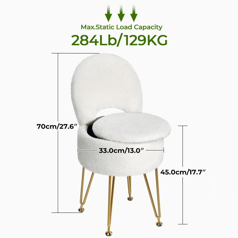 Vanity Stool Chair, White