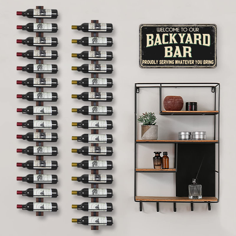 Akheem 24 Bottle Wall Mounted Wine Bottle Rack in Brown