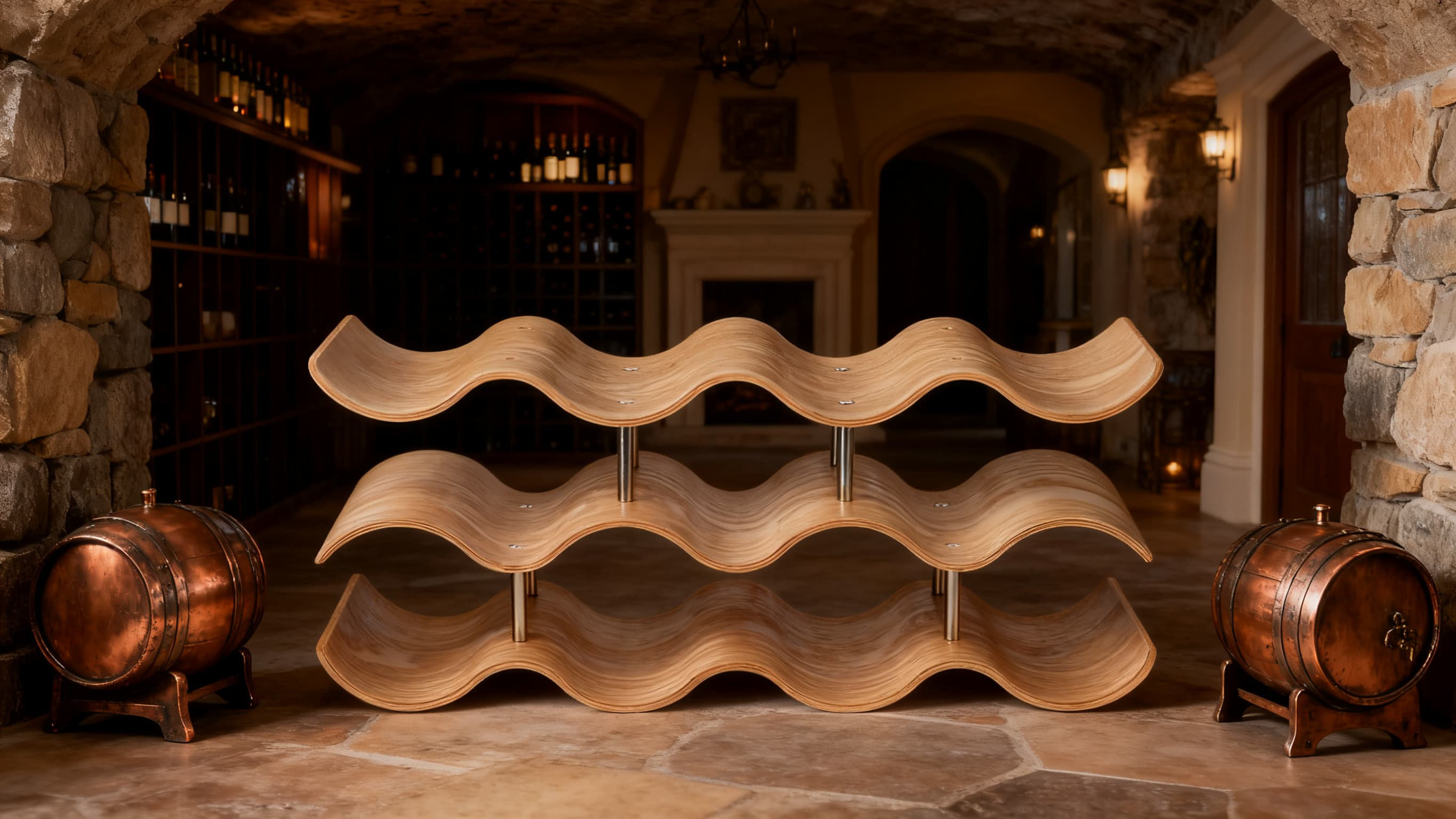 Prep & Savour Solid Oak Wood Countertop Wine Rack, Modern Tabletop Wine ...
