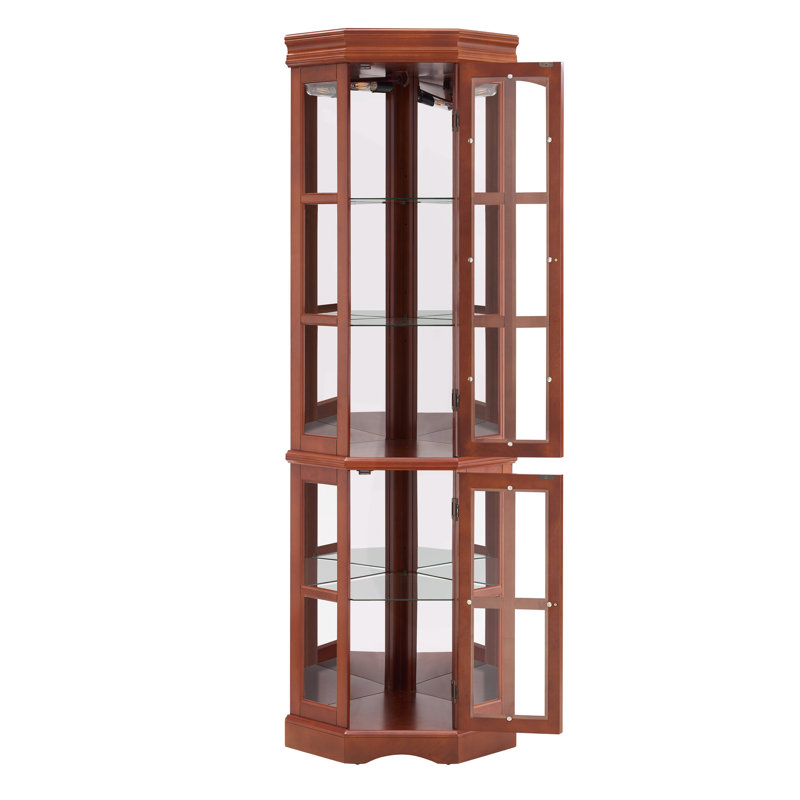 5-Shelf Walnut Corner Curio Cabinet With Lighting And 5 Shelves In Hue, Walnut