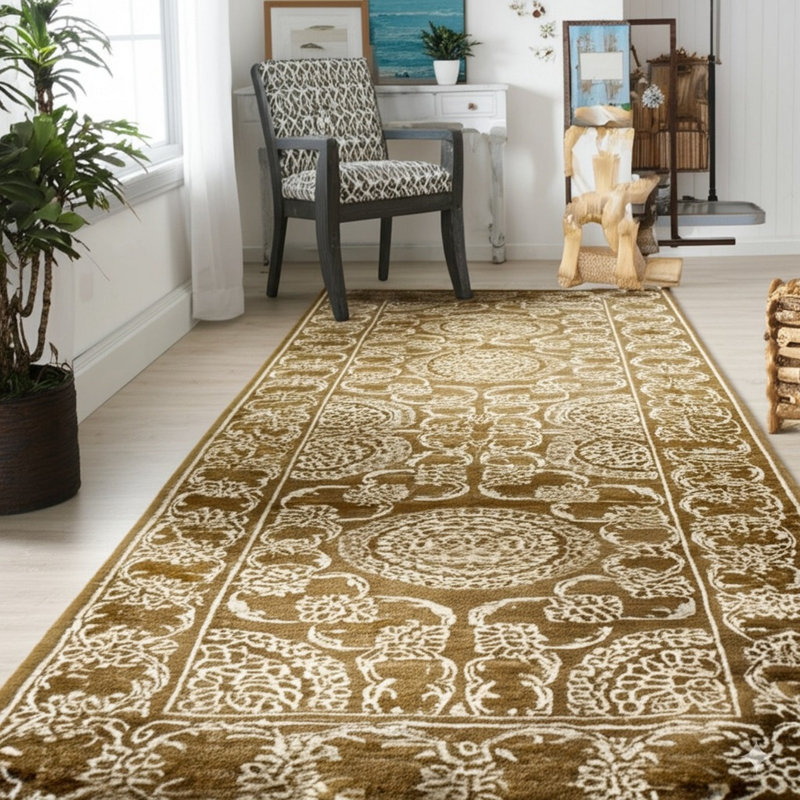 Hand Knotted Wool Floral Area Rug in Brown