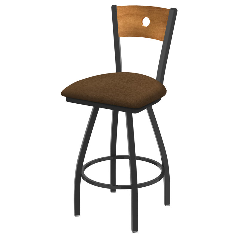 Tabouret pivotant Voltaire, Étain, 25, Siège Rein Thatch / finition érable moyen