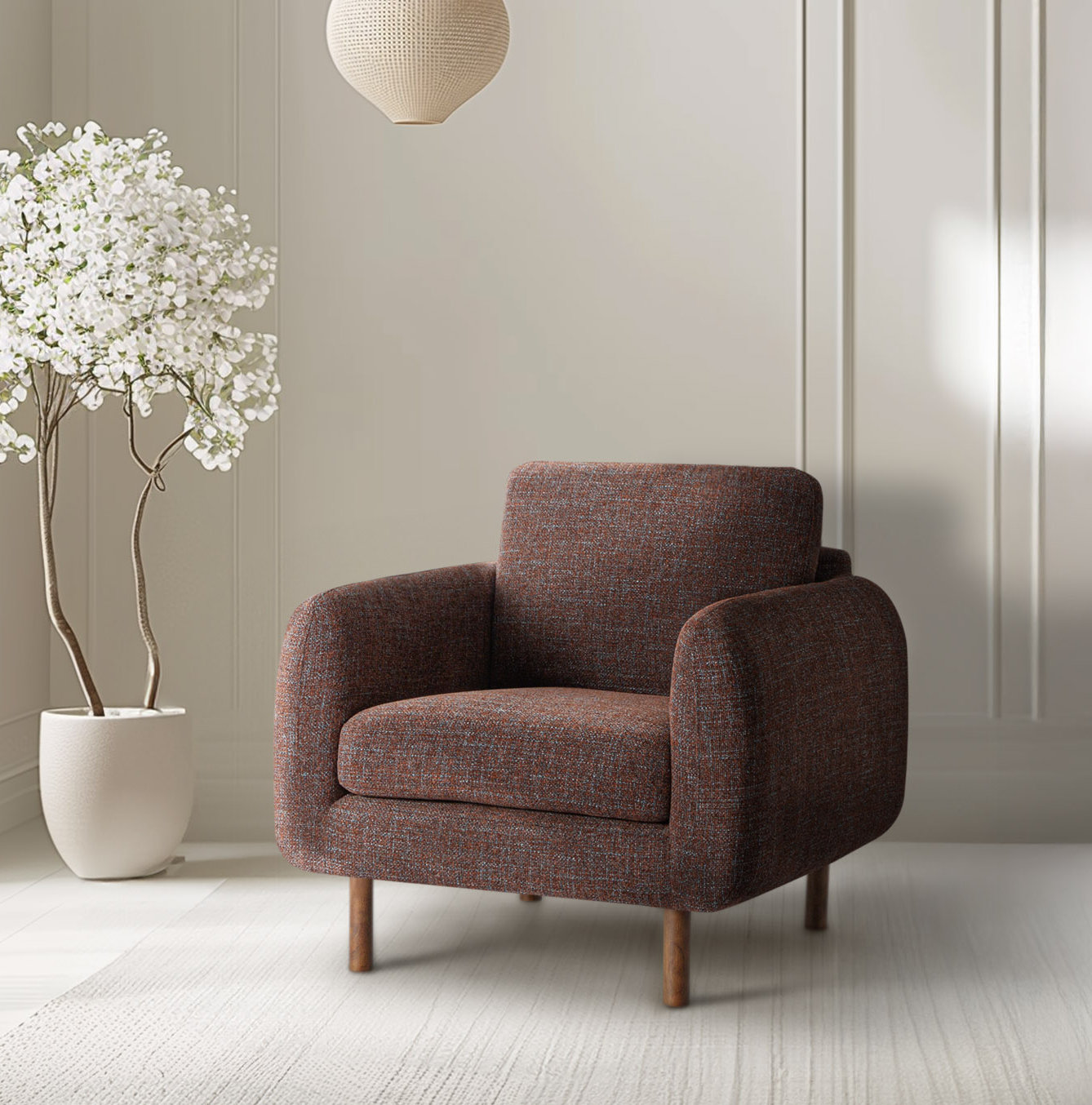 Leno Upholstered Armchair, Caramel Performance Chenille