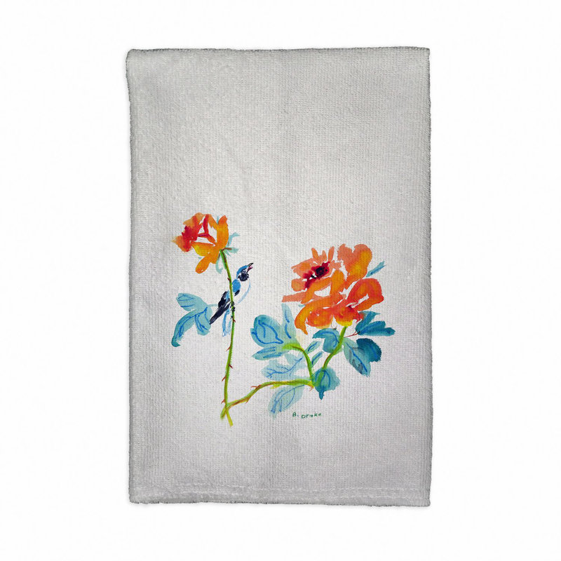 Serviette de thé oiseau et roses