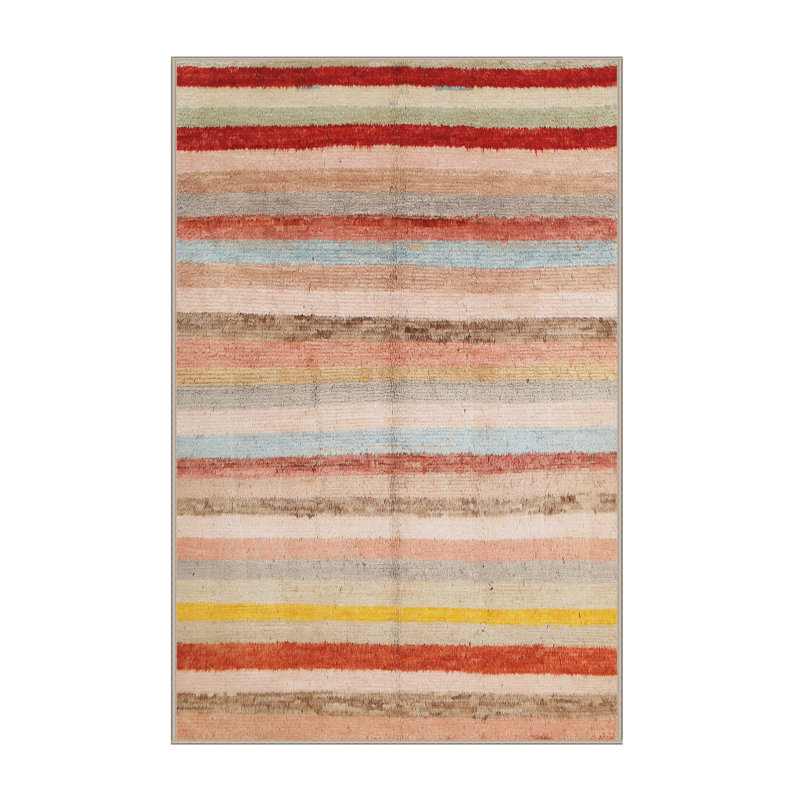 Tapis de zone rouge/vert contemporaine, Rectangle 5 pi x 7 pi