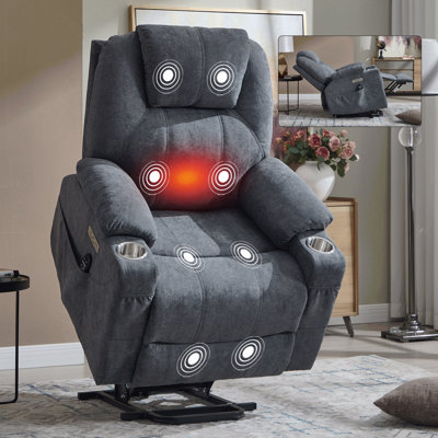 Fauteuil inclinable électrique en polyester - massage 8 points, chauffage lombaire, USB / Type-C, porte-gobelets en acier