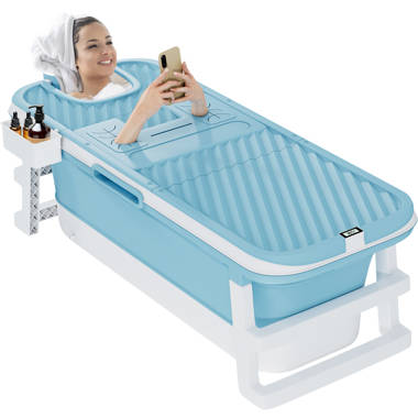 W Weylan Tec 47 inch Foldable Bath Tub Wide Bathtub with Bath Pillow Bath Seat Cactus No Pump