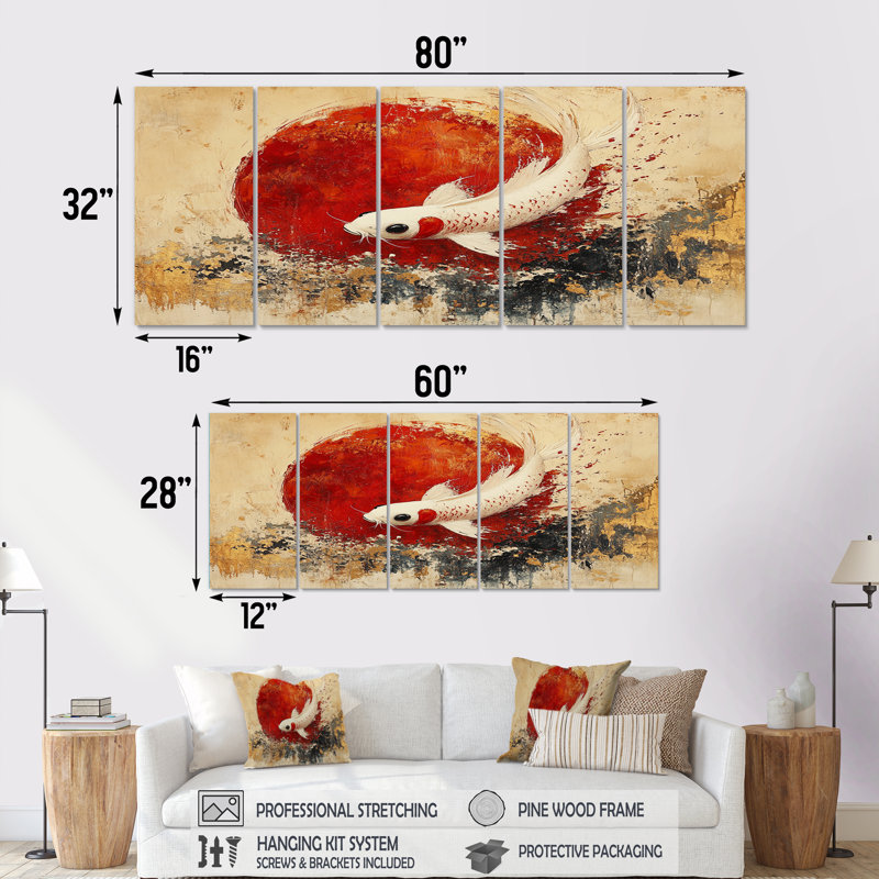 Zodiaque chinois blanc et rouge, H 28 po x l 60 po