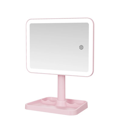 Slayssentials Tri Tone LED Makeup Mirror With Catchall Tray Base With Phone Stand, Vanity Mirror With 360 Rotation, And Adjustable Tilt, Soft Touch Sensor True Mirror