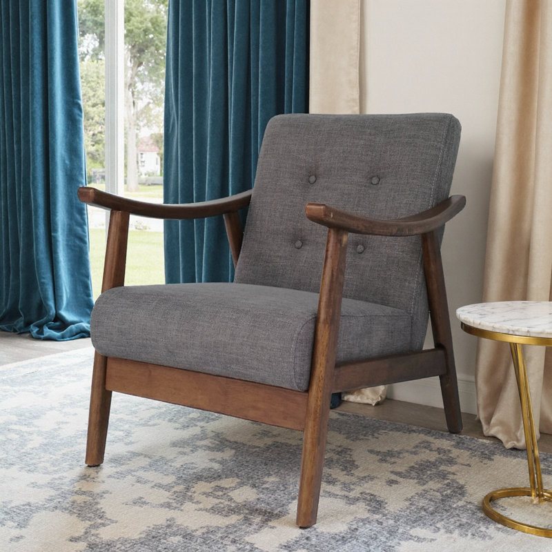 Élégante chaise d'appoint Mid-Century moderne: conception capitonnée intemporelle en gris foncé pour votre espace sophistiqué