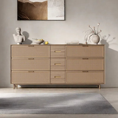70.87in Vintage Solid Wood Side Cabinet with 6 Drawers