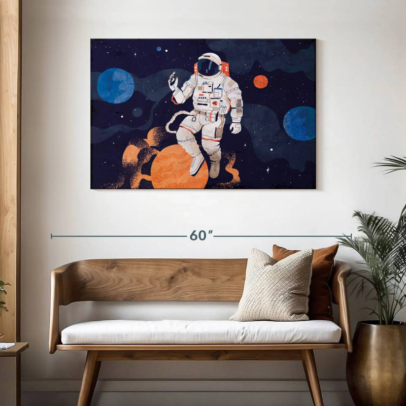 Astronaute avec planètes, H 30 po x l 45 po