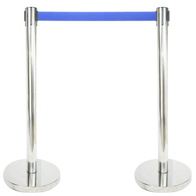 36" Retractable Belt Queue Safety Stanchion Barrier (2 Mirror Post w/78" Belt)