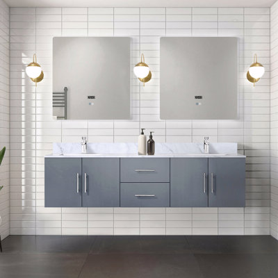 Meuble-lavabo double 72 po de largeur x 22 po de profondeur, comptoir en marbre de Carrare