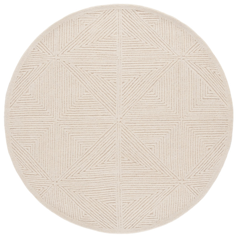 Lisabet Textural Hand Tufted Wool/Cotton Geometric Rug in Ivory, Round 6'