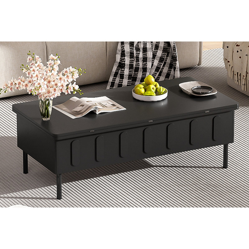 Lift-top Coffee Table With Foldable Top, 2 Drawers, Hidden Storage Compartment And Metal Legs, Black